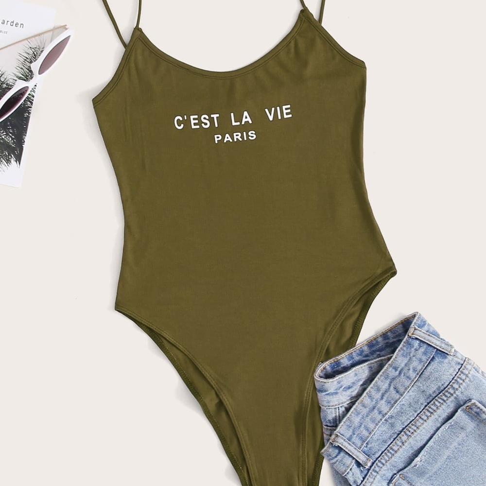 New! Paris Graphic Cami Bodysuit